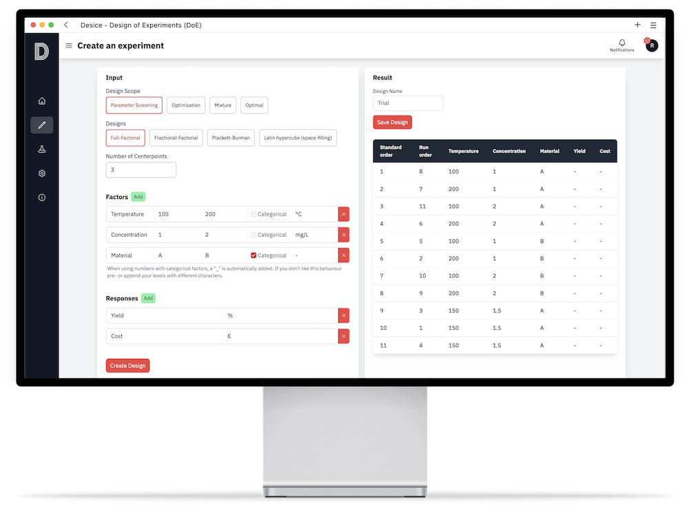 Visualization of the desice.io appliation on a desktop